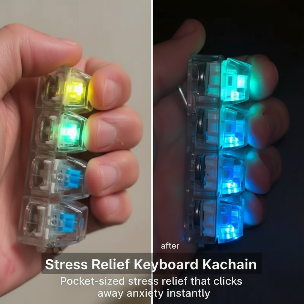 New Stress Anxiety Relief Keyboard Keychain Four Finger Button for Office Home Adults Kid Decompression Clicker Hot Gadget Gifts